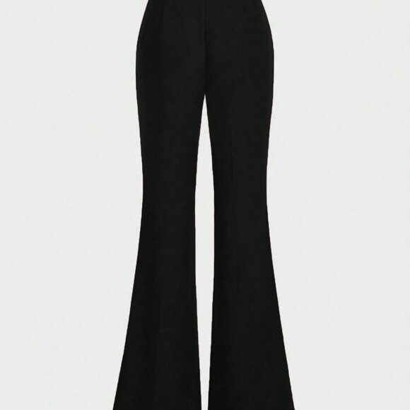 Black Elegant Women's High Waist Flared Pants - Picture 5 of 8